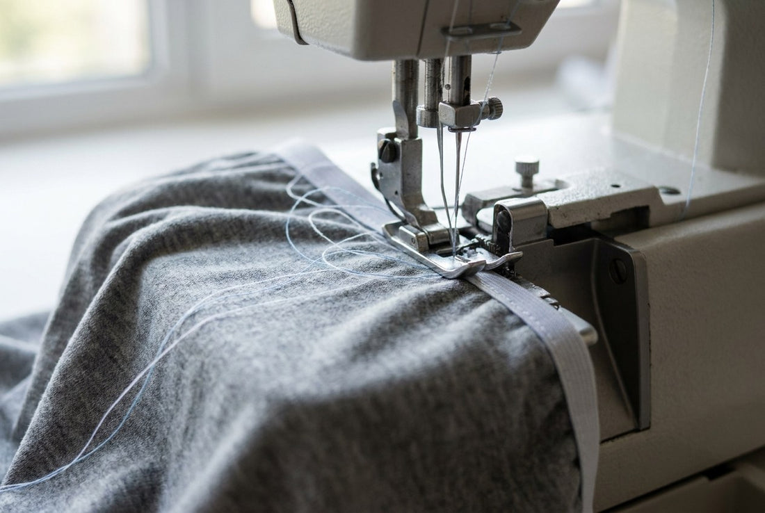 Jersey-Kante wird auf einer Overlock versäubert