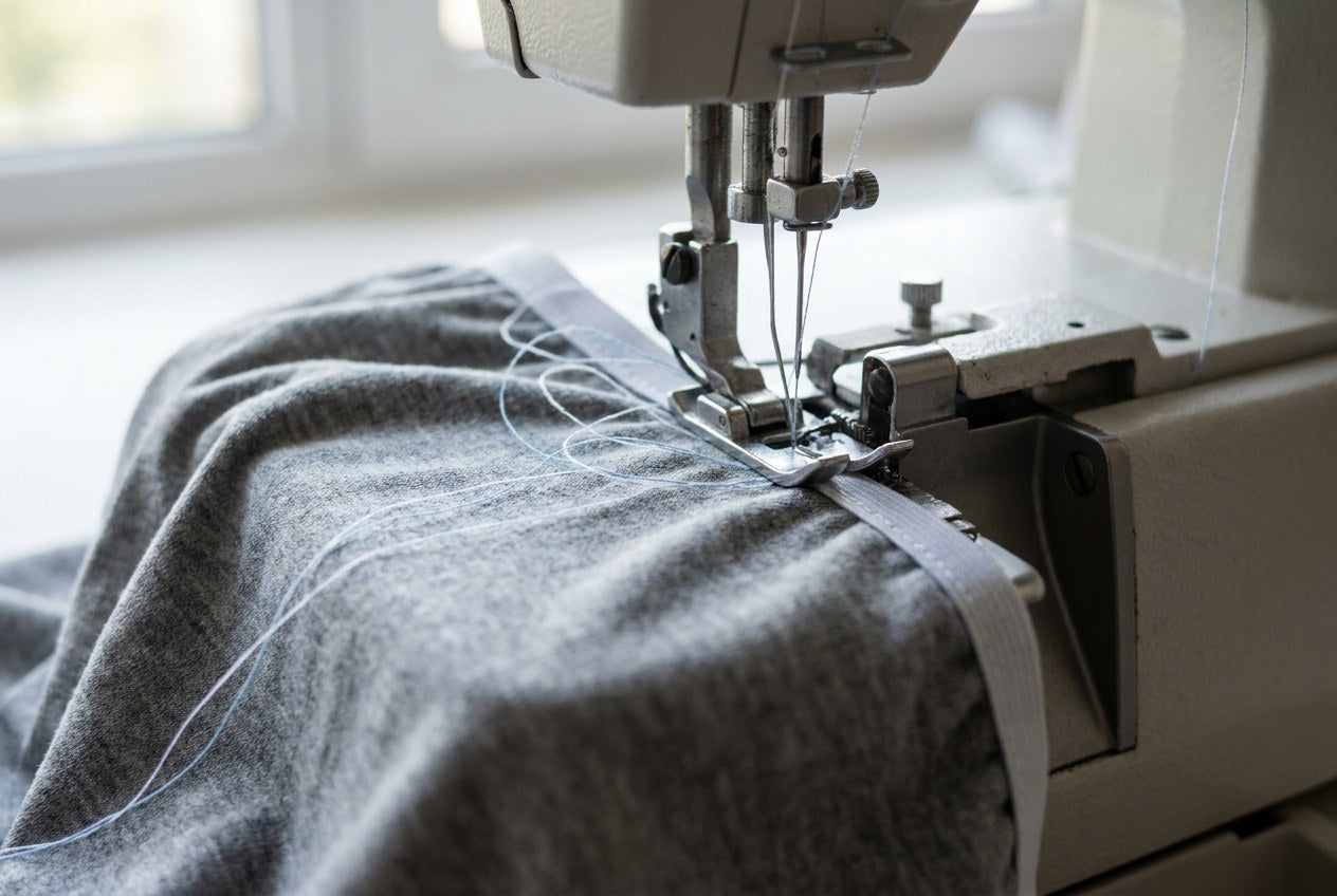 Jersey-Kante wird auf einer Overlock versäubert